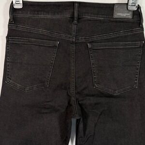 American Eagle Hi-Rise Slim Flare Jeans Black Distressed Super Stretch 10 Short